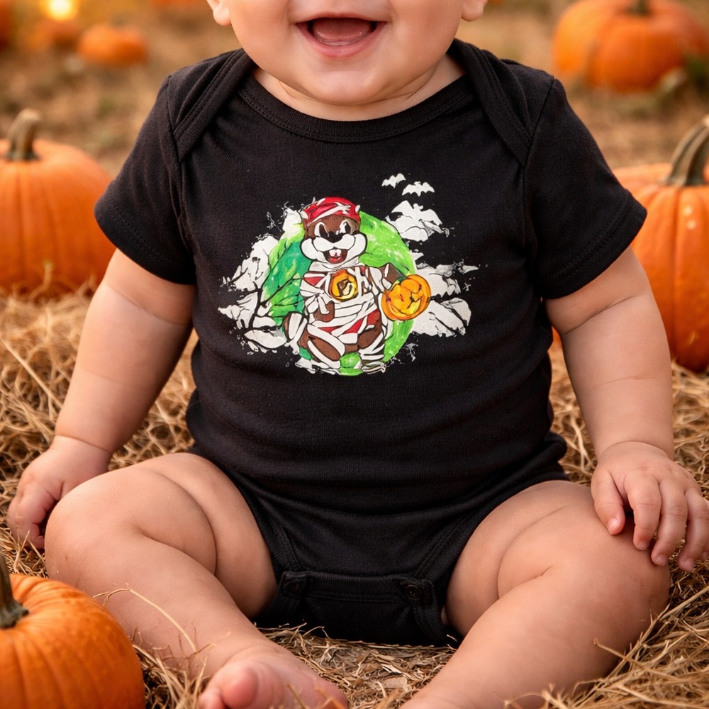 Buc-ee’s Halloween Baby One Piece 18M Orange Beaver Graphic Fall Costume Romper